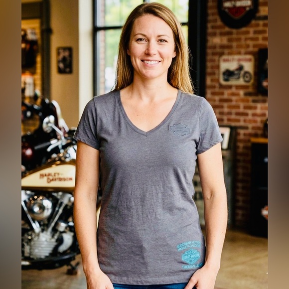 Harley-Davidson Tops - Vintage Harley-Davidson Women's Dark Gray and turquoise Tee with Blue Accents